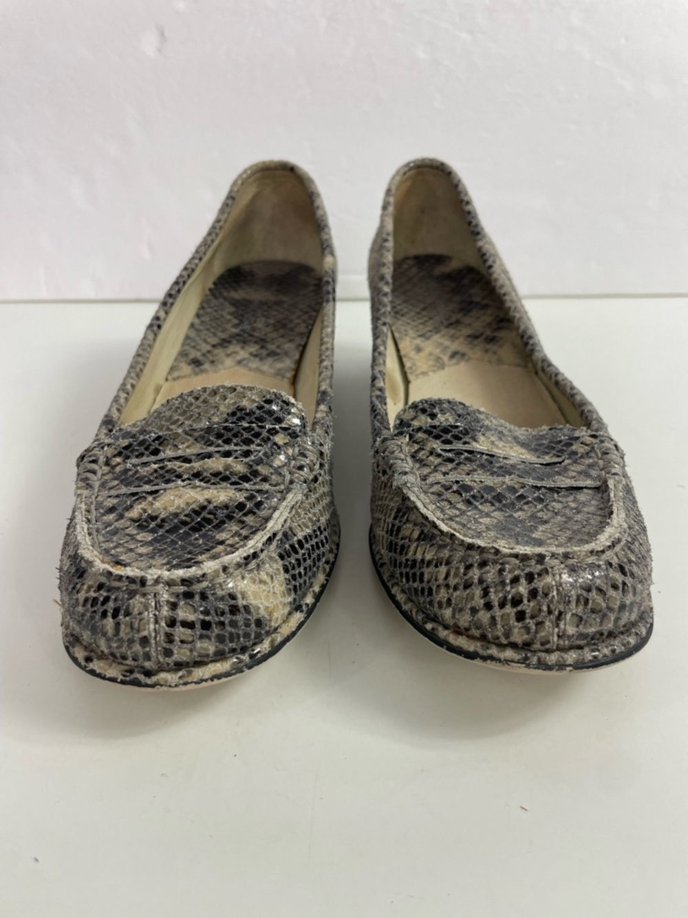 MICHAEL‎ Michael Kors Snake-Print Low Block Heel Loafers in Gray and Black - Picture 6 of 14